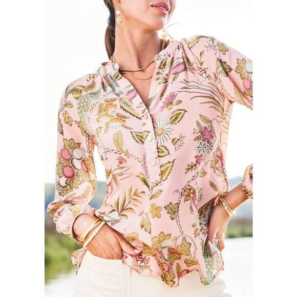 SPARTINA 449 NWT Cora Silk Blouse Sugar Mill Peacock Pink Size XXL MSRP: $168 - Picture 2 of 9